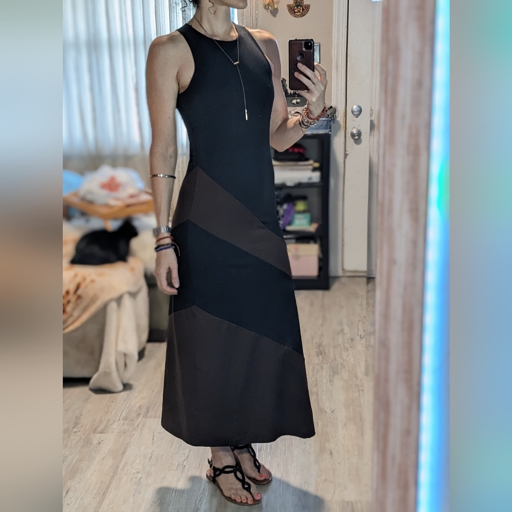 Vintage Express Tricot 90s Y2K black & brown sleeveless maxi dress size small